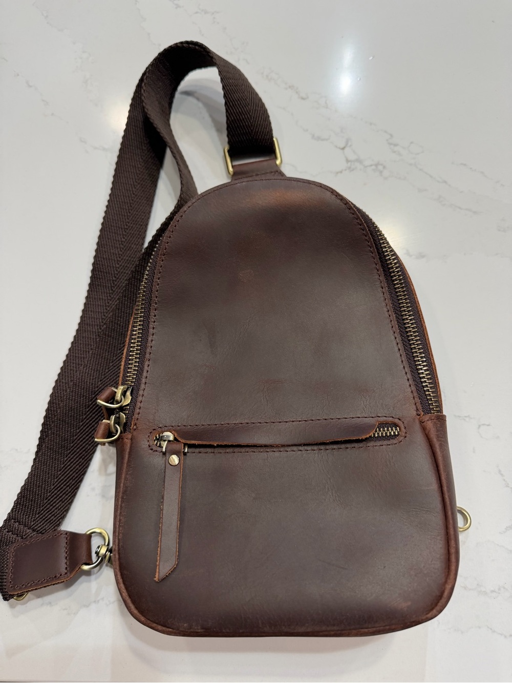 Brown Leather Sling Bag - RFID Blocking Crossbody Fanny Pack Travel Purse